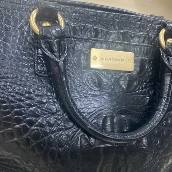 Brahmin black croc leather embossed satchel handbag - Picture 2 of 4